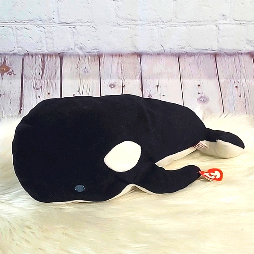 90s TY Beanie Baby Buddies 15 Inch Embroidered Eyes Killer Whale Orca Plush Tide